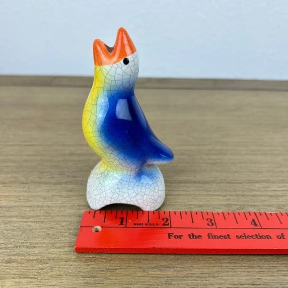 Vintage Ceramic Pie Bird Vent Blue Yellow Orange Glaze Crazed Baking Steam Vent - Picture 8 of 8